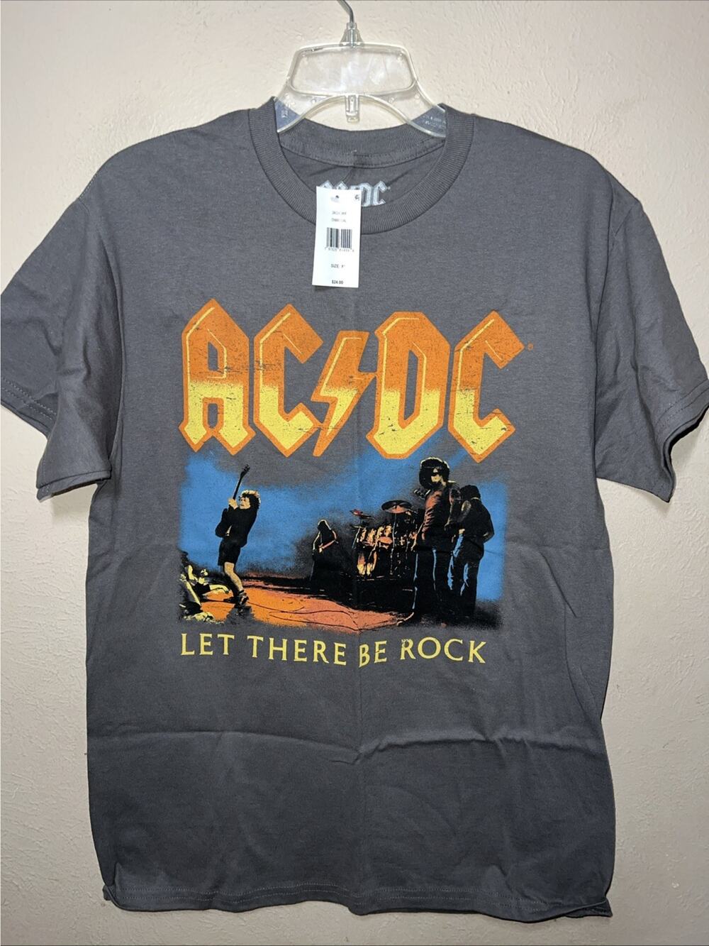 Retro AC/DC Rock Band Let There Be Rock Tour T-Shirt Men’s Medium Grey NWT